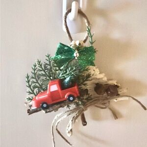 Festive Red Truck Ornament with Green Bow